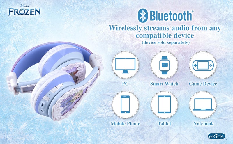 eKids Disney Frozen 2 Bluetooth Headphones with Microphone, Volume Reduced to Protect Hearing, Adjustable Wireless Headphones for School Home Travel, for Fans of Anna and Elsa - Image 3