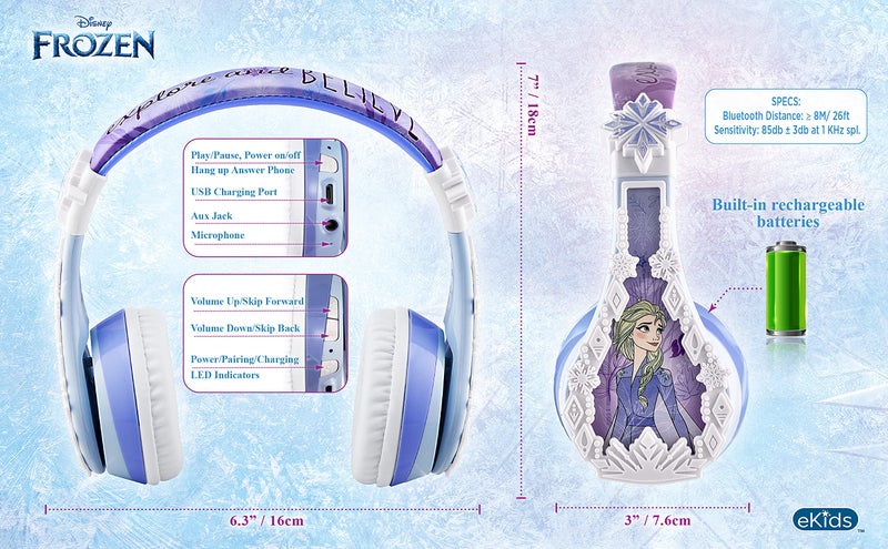 eKids Disney Frozen 2 Bluetooth Headphones with Microphone, Volume Reduced to Protect Hearing, Adjustable Wireless Headphones for School Home Travel, for Fans of Anna and Elsa - Image 4