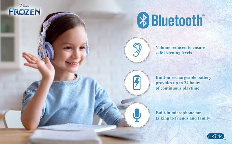 eKids Disney Frozen 2 Bluetooth Headphones with Microphone, Volume Reduced to Protect Hearing, Adjustable Wireless Headphones for School Home Travel, for Fans of Anna and Elsa - Image 5
