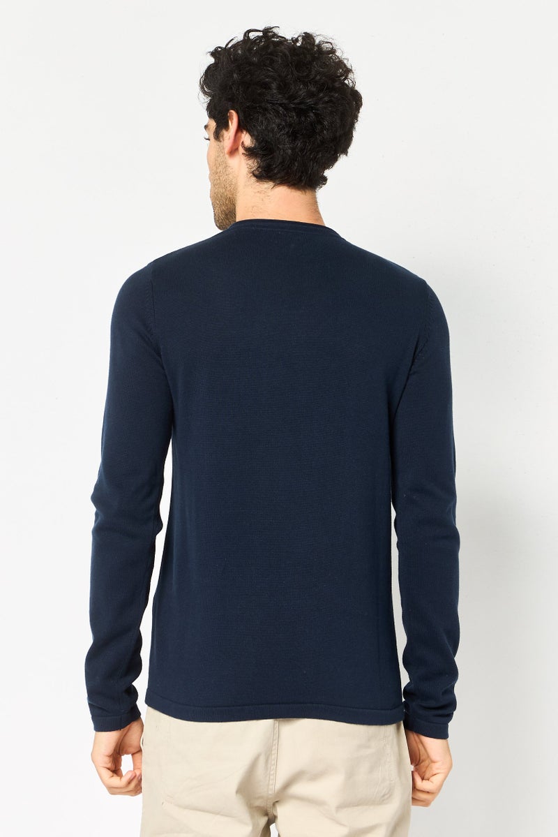 Celio Men Crew Neck Textured Sweater, Navy - Image 4
