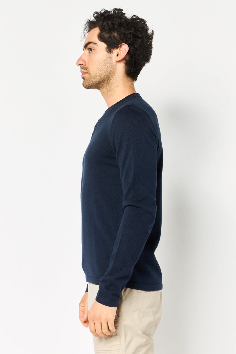 Celio Men Crew Neck Textured Sweater, Navy - Image 3