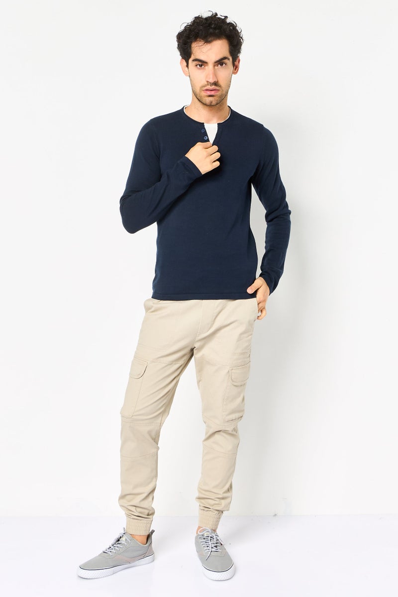 Celio Men Crew Neck Textured Sweater, Navy - Image 2