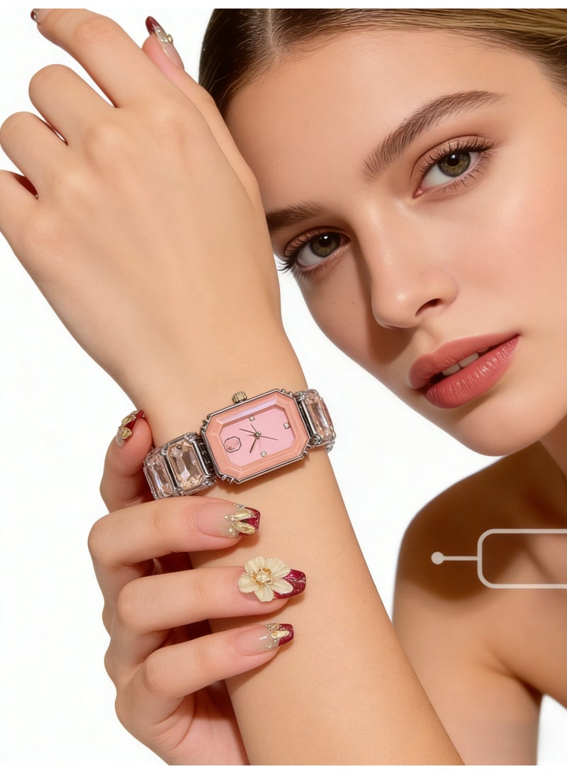 سواروفسكي Swarovski Millenia Octagon Cut Crystal Bracelet Watch - Pink Dial (Model: 5630842 / 5729842) - Image 4