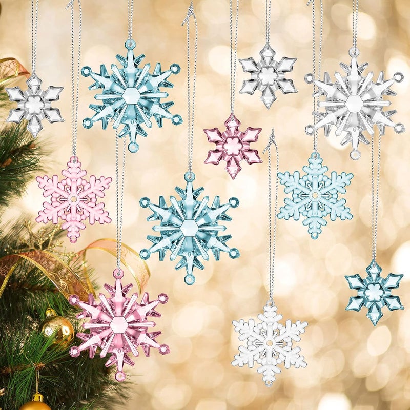 Sumind 45 Pieces Christmas Acrylic Snowflake Ornaments 3 Styles Crystal Snowflakes Clear Snowflakes Xmas Tree Pendant for Christmas Winter Snow Theme DIY Decorations - Image 1