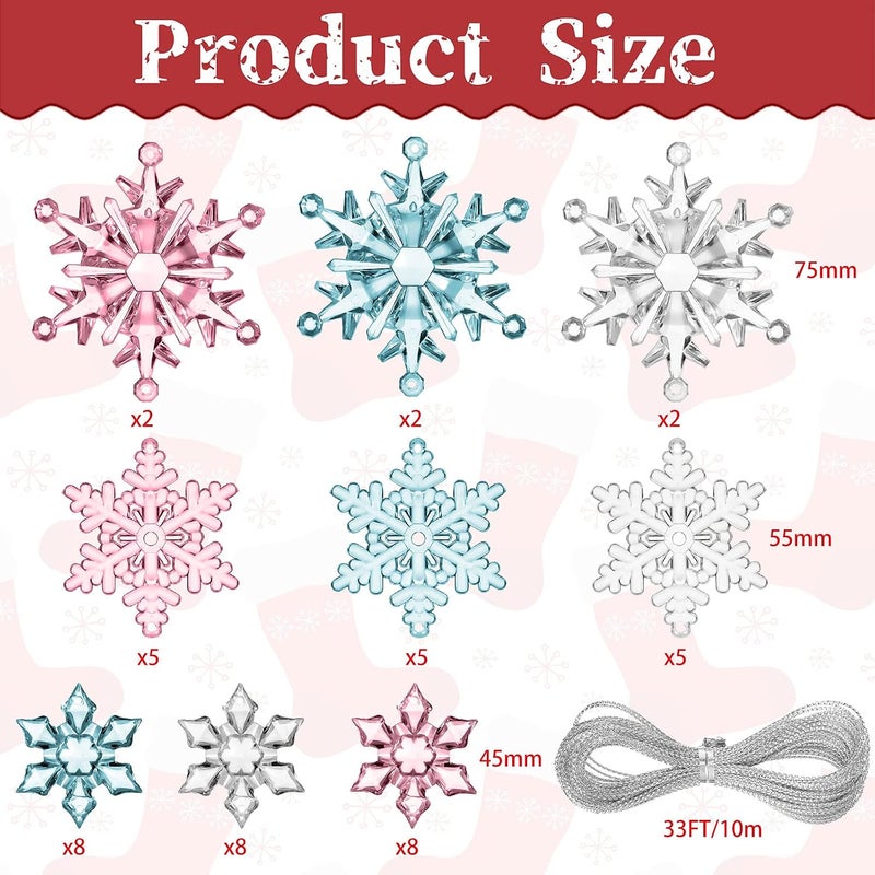 Sumind 45 Pieces Christmas Acrylic Snowflake Ornaments 3 Styles Crystal Snowflakes Clear Snowflakes Xmas Tree Pendant for Christmas Winter Snow Theme DIY Decorations - Image 2