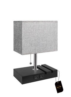 Sharpdo USB Charging Table Lamp Cloth Cover, Eye Protection, Chain Switch Night Lamp, Funky Zipper Switch with 2 USB Ports, Ideal for Bedroom Living Room Contemporary Home Decor  - Image 2