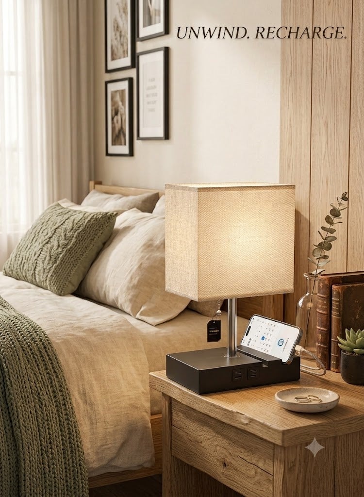 Sharpdo Modern Bedside Lamp with USB Charging Ports 3 Color Dimmable Fabric Table Lamp for Bedroom Living Room 20 × 12 × 16 cm - Image 3