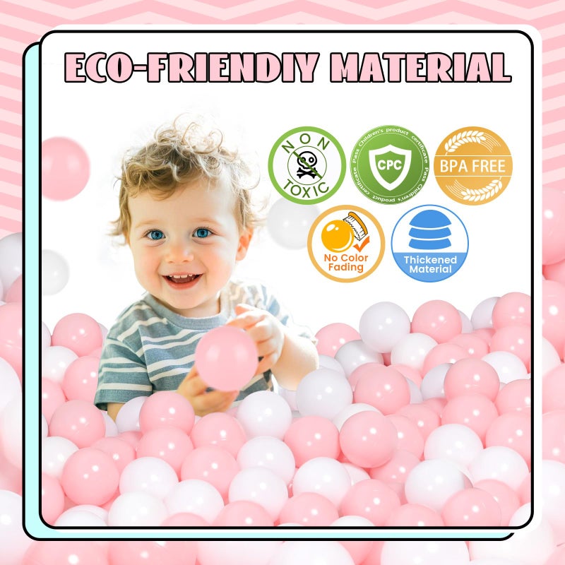 TRENDBOX 100 Pcs Colorful Ball Pit Balls Ocean Balls for Babies Kids Children Soft Ball Birthday Parties Events Playground Games Pool - Pink, White - Image 3