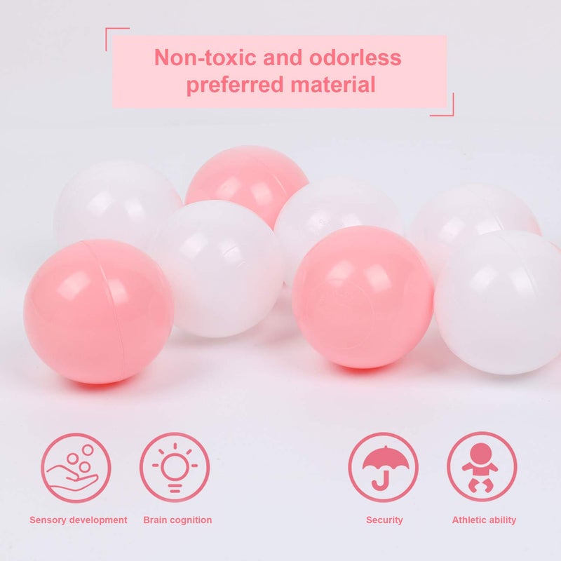 TRENDBOX 100 Pcs Colorful Ball Pit Balls Ocean Balls for Babies Kids Children Soft Ball Birthday Parties Events Playground Games Pool - Pink, White - Image 5