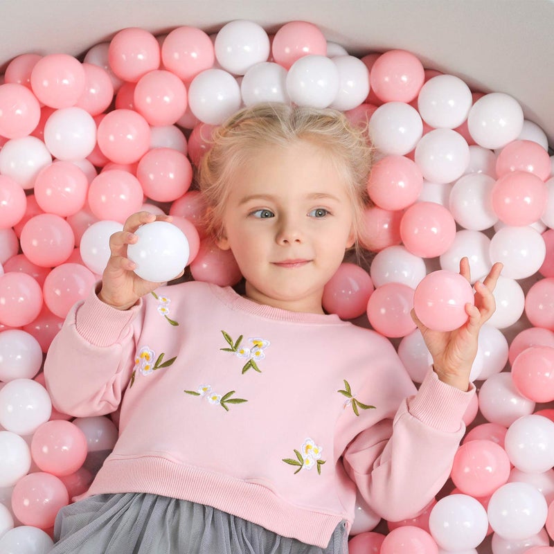 TRENDBOX 100 Pcs Colorful Ball Pit Balls Ocean Balls for Babies Kids Children Soft Ball Birthday Parties Events Playground Games Pool - Pink, White - Image 2