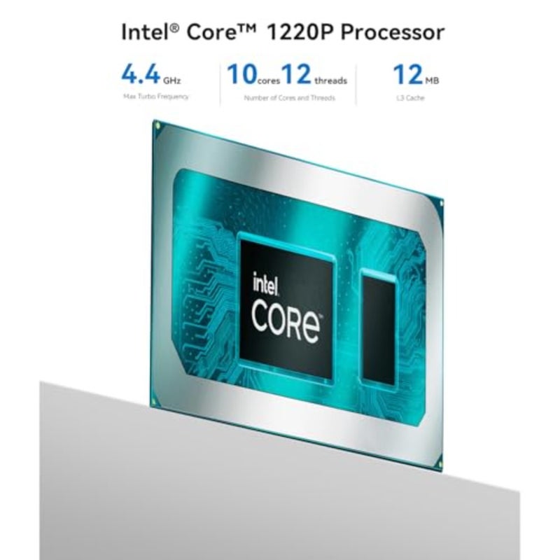 معالج Ai Mini PC EQi12 1220P 10C/12T، حتى 4.4 جيجاهرتز، كمبيوتر صغير 24 جيجابايت LPDDR5 500 جيجابايت PCIe4.0 SSD، أجهزة كمبيوتر صغيرة مدمجة PSU Dual HDMI/4K 60 هرتز/WiFi6/BT5.2 Home/Office/HTPC W11 Pro - Image 3