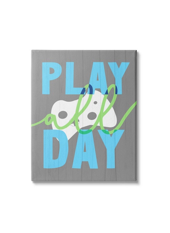 Stupell Industries - Play All Day Phrase Rustic Video Game Controller, Designed By Daphne Polselli Canvas Wall Art, 24 X 30, White - Image 1