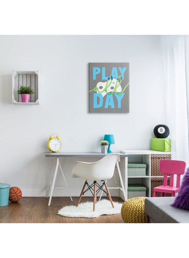 Stupell Industries - Play All Day Phrase Rustic Video Game Controller, Designed By Daphne Polselli Canvas Wall Art, 24 X 30, White - Image 1