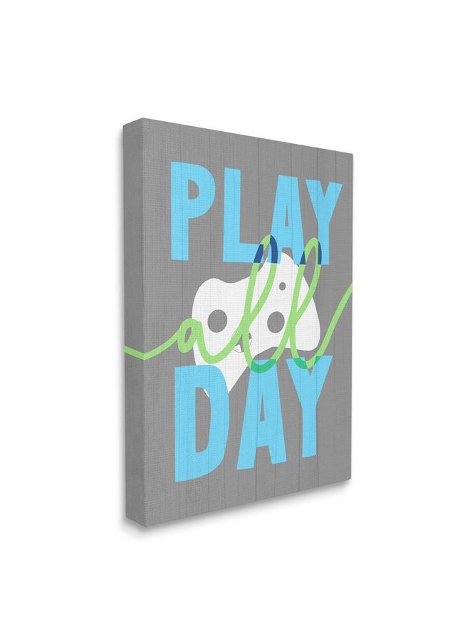 Stupell Industries - Play All Day Phrase Rustic Video Game Controller, Designed By Daphne Polselli Canvas Wall Art, 24 X 30, White - Image 1