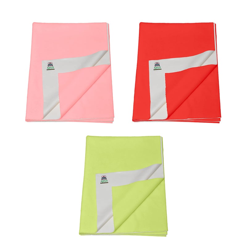 AJISH Pack of 3, Baby Bed Protector Reusable - Soft Cotton 100% Waterproof High Absorbent Faster Dry Sheet - Best for New Born Babies & Toddler Children (Large - 100X140CM) (Pink,Red,Mint Green) - Image 1
