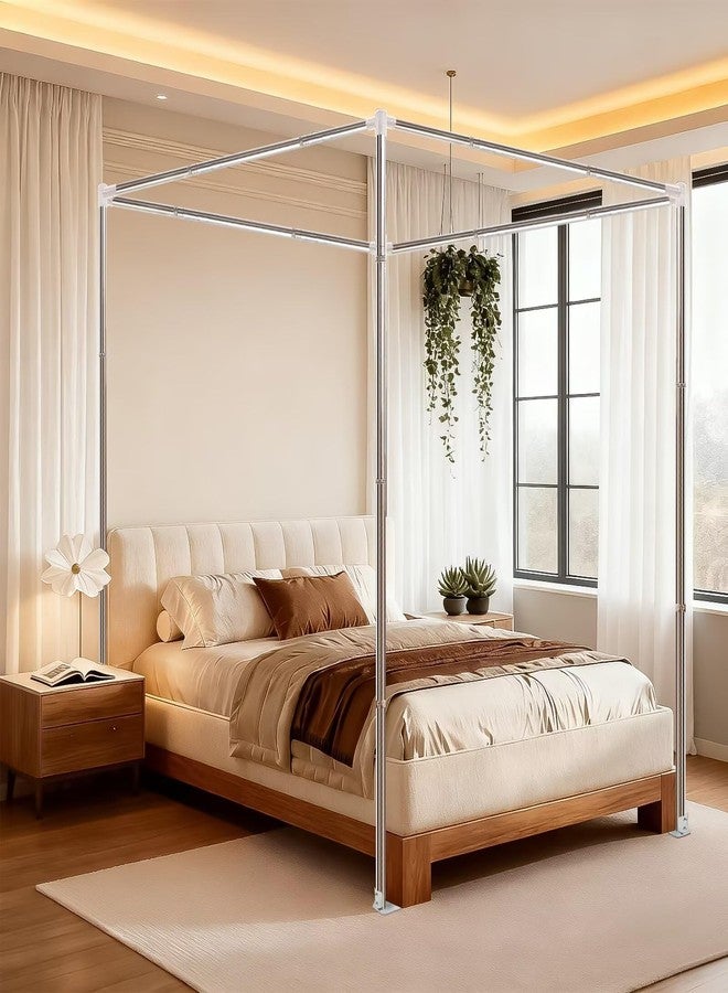 Mosqutent Canopy Bed Frame Queen Size, Thicken Stainless Steel Canopy Bed Frame, Bed Post Poles for Mosquito Curtains, Bedroom Decor - Image 1