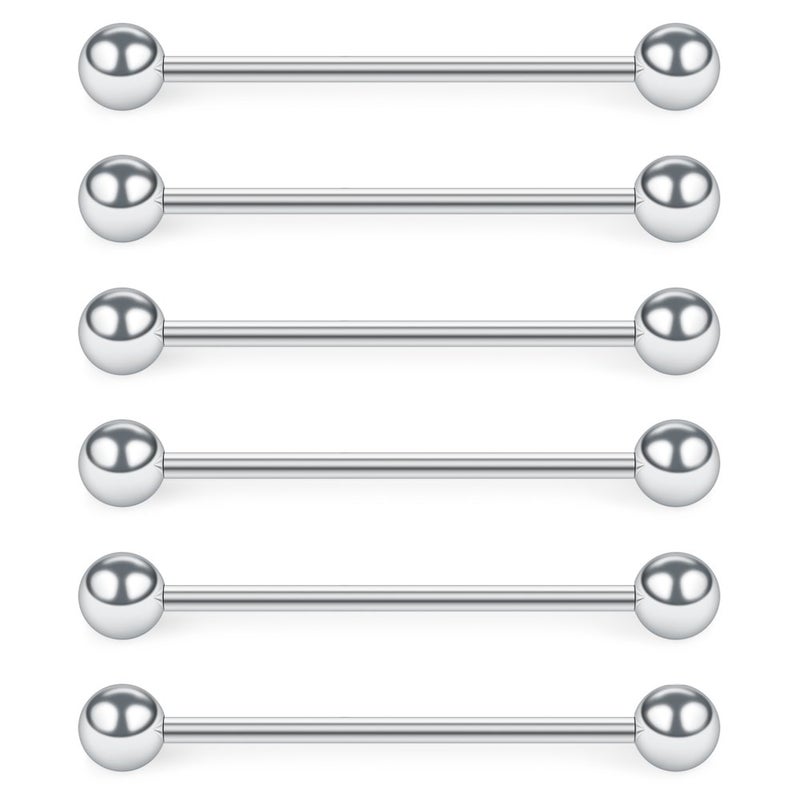 SCERRING 6PCS 14G Short Industrial Barbell Cartilage Earring Body Piercing Jewelry 1 1/8"(28mm) - Silver
