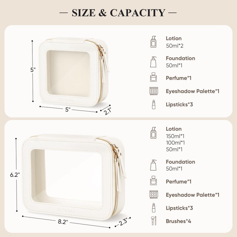 MSTONAL Clear Makeup Bag, Travel Toiletry Bag Cosmetic Case for Women, Waterproof Portable Make Up Skincare Pouch with Zipper, Compact Car Organizer Bag for Essentials, Medium Size, Ivory White - Image 2