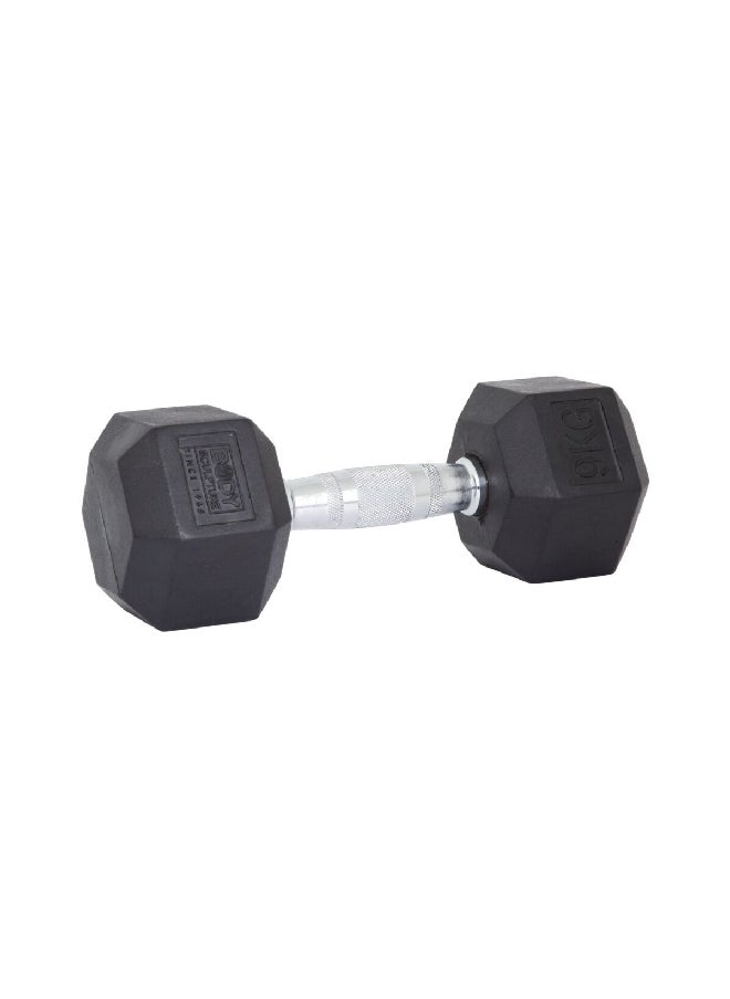 BODY SCULPTURE - Rubber Hex Dumbbell Silver and Black 9 kg BW-460-9KG - Image 1