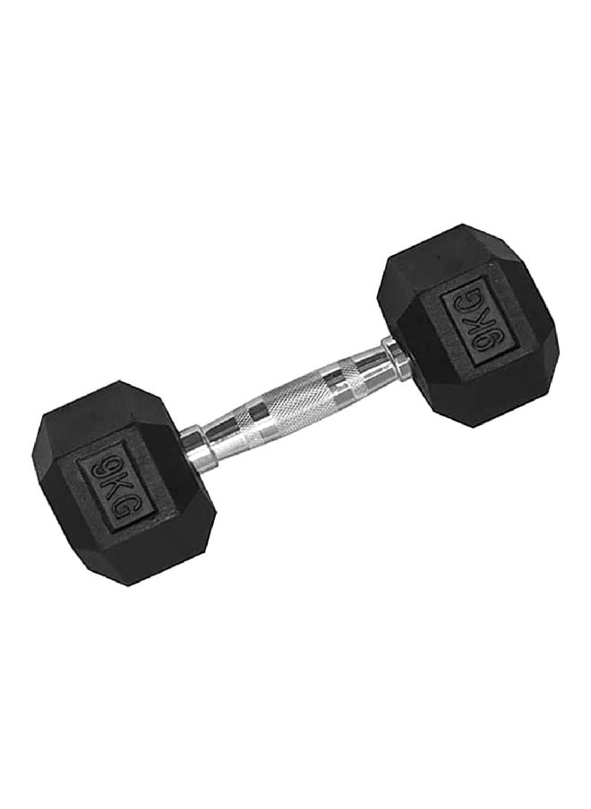 BODY SCULPTURE - Rubber Hex Dumbbell Silver and Black 9 kg BW-460-9KG - Image 1