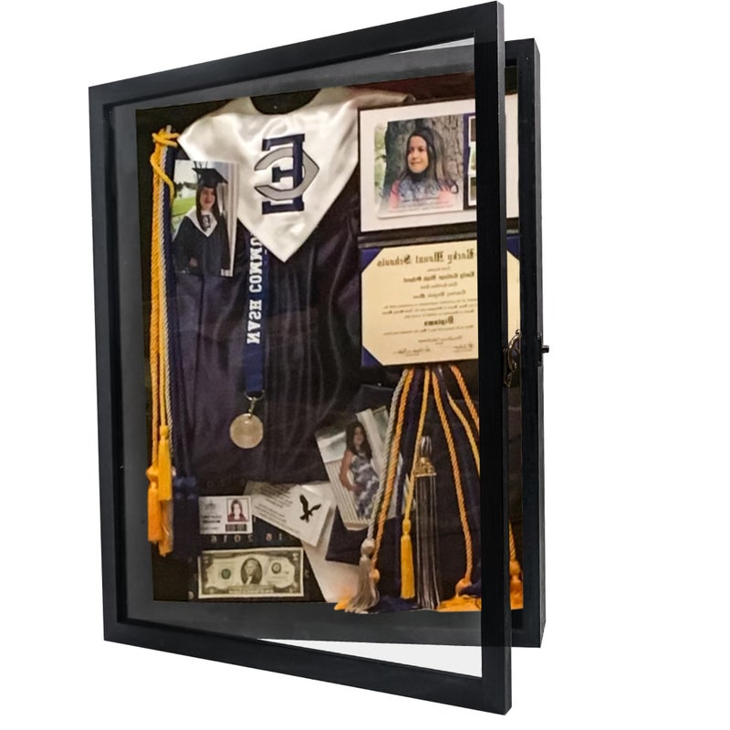 Hodeframe Graduation Shadow Box Frame 13x16, Large Graduation Frames with Glass Window, Metal Lock, Memory Box for Graduation Keepsake, Cap and Gown Black - Image 1