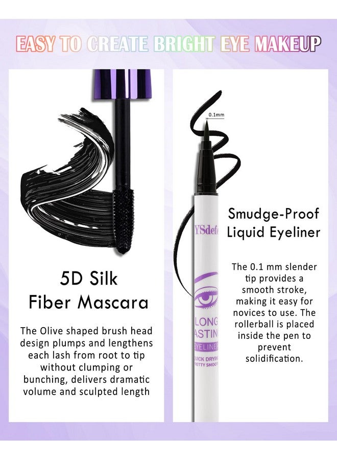 LYSdefeu Burgundy Mascara Liquid Eyeliner Set-5D Waterproof Silk Fiber Lash Extensions Colored Tubing Mascara Volume and Length,Longlasting Smudgeproof Eye Liner Pen,Christmas Eye Makeup Gift Kit for Women-08 - Image 3