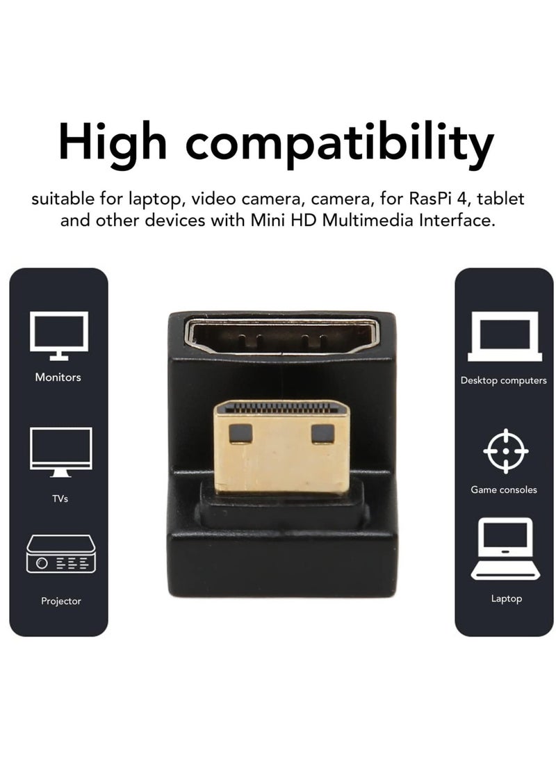 erorex 180-Degree Mini HDMI to HDMI Adapter, U-Shaped Converter with 48Gbps Speed, Downward-Angle Design, 8K Resolution Support, for Cameras & Projectors (black)  - Image 2