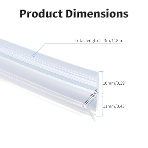 FOCMKEAS Shower Door Side Seal Strip,118 Inch H-Type Frameless Shower Door Seal, H-Type Shower Door Sweep for 15/32"(12mm) Thick Glass - Image 2