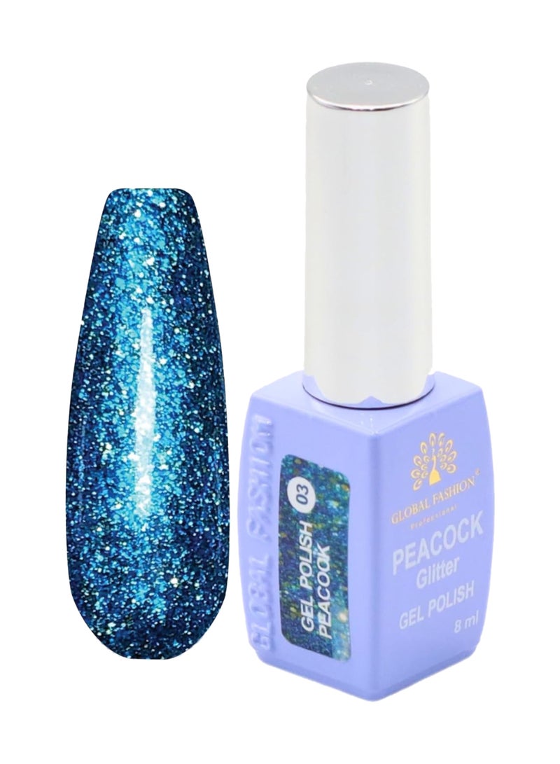 GLOBAL FASHION Professional Peacock Glitter Gel Polish 8Ml  Long-Lasting Manicure  (Color 03)  - Image 1