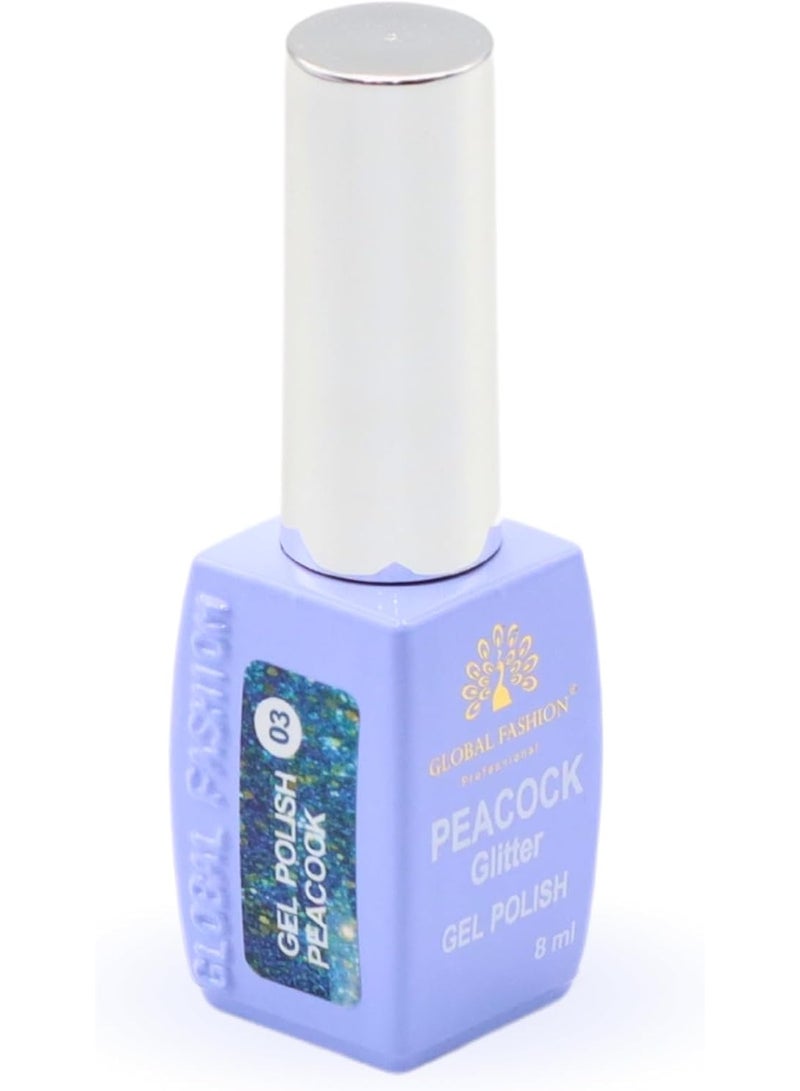 GLOBAL FASHION Professional Peacock Glitter Gel Polish 8Ml  Long-Lasting Manicure  (Color 03)  - Image 2