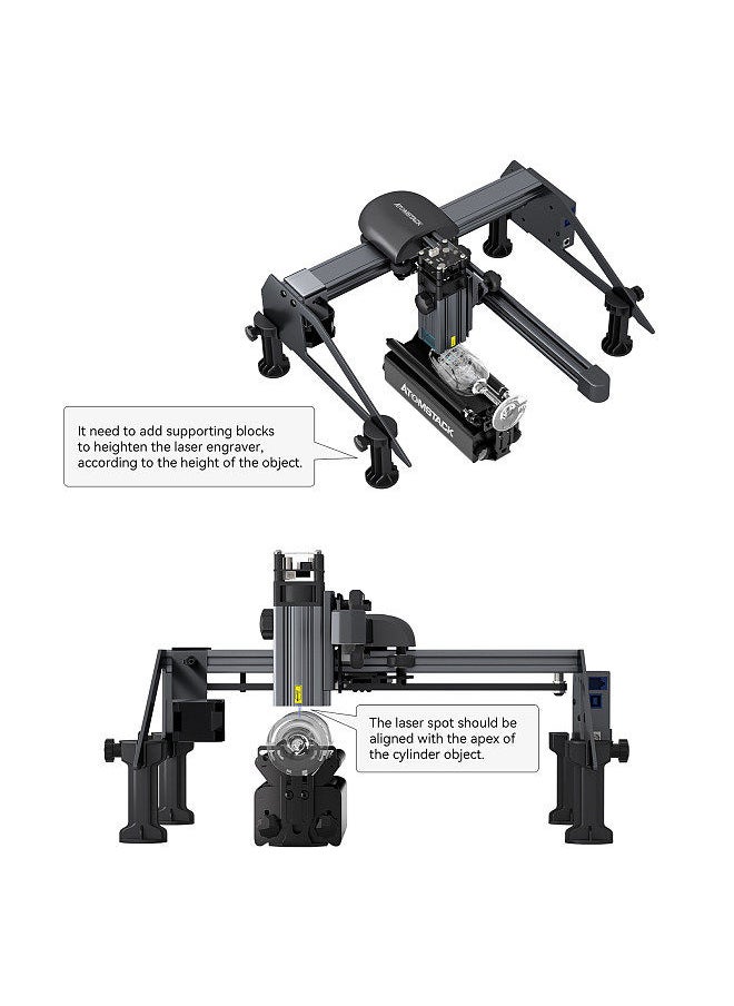 ATOMSTACK RS1 Stand for Rotating Roller Compatible 95% Of Laser Engraver Machine Ortur Neje Twotress Roller Steady Adjustable Height 50-100mm Support Based for Irregular Prototype Bodies Goblet Baseball Bat  - Image 4