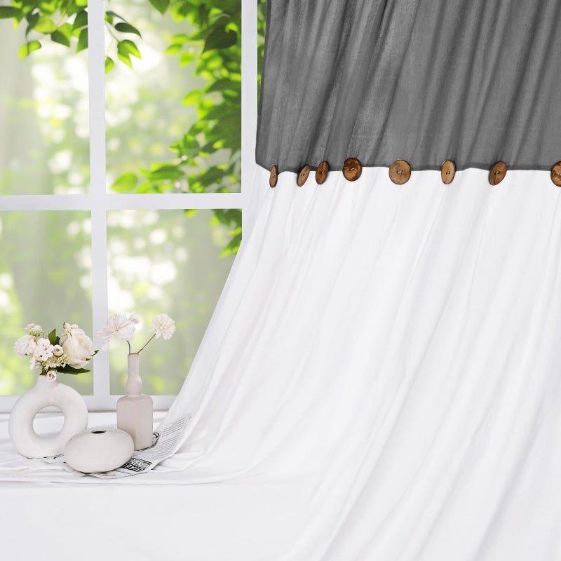 FRAMICS Farmhouse Cotton Linen Curtains for Living Room, Boho Button Curtains 84 Inch Length 2 Panels Set, Grey Rustic Country Linen Window Curtain for Bedroom Rod Pocket Drapes, 52 x 84 Inch, Grey - Image 3