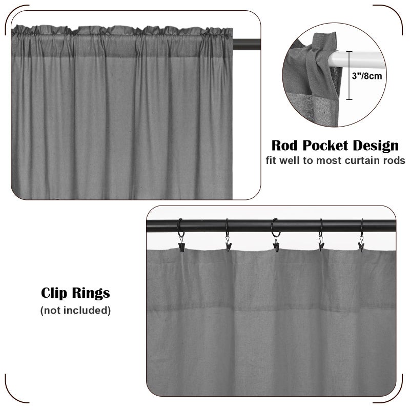 FRAMICS Farmhouse Cotton Linen Curtains for Living Room, Boho Button Curtains 84 Inch Length 2 Panels Set, Grey Rustic Country Linen Window Curtain for Bedroom Rod Pocket Drapes, 52 x 84 Inch, Grey - Image 5