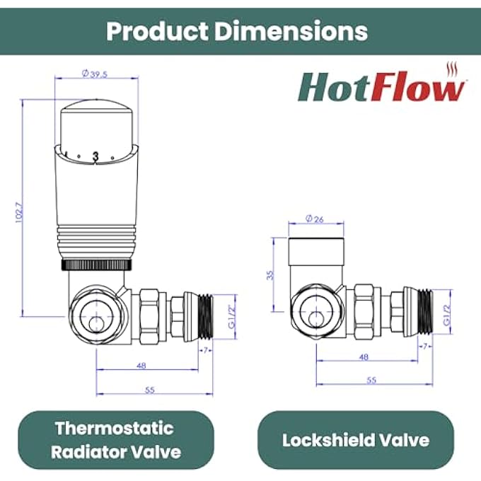 HOT-FLOW | CASCADE MODERN CORNER TRV WHITE THERMOSTATIC RADIATOR VALVE (PAIR) (WHITE) - Image 3