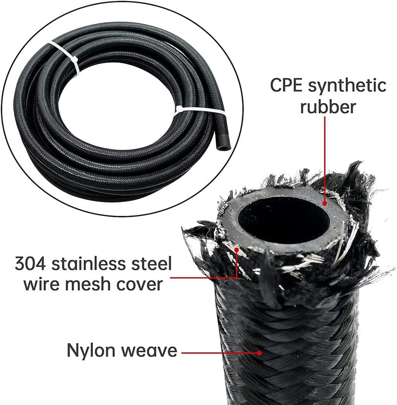 Partschoice 20FT 6AN 3/8" Nylon Stainless Steel Braided CPE Oil Gas Fuel Line Universal - Image 2