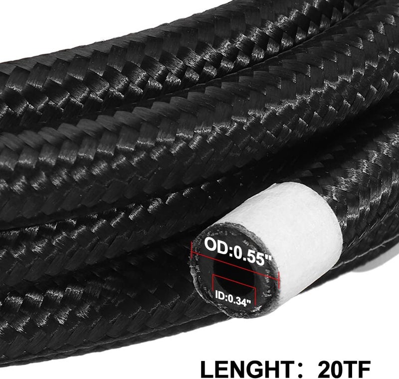 Partschoice 20FT 6AN 3/8" Nylon Stainless Steel Braided CPE Oil Gas Fuel Line Universal - Image 3