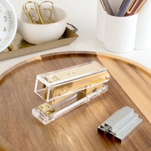 Swingline Compact Clear Acrylic Gold Stapler, 20 Sheet Capacity, Half Strip, Transparent Desk Stapler (S700000A) - Image 2