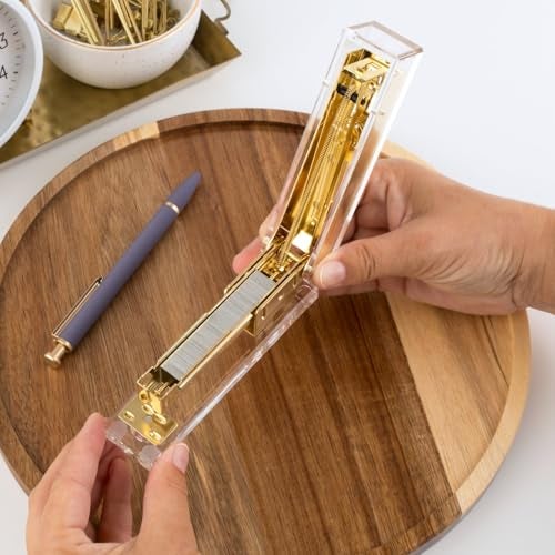 Swingline Compact Clear Acrylic Gold Stapler, 20 Sheet Capacity, Half Strip, Transparent Desk Stapler (S700000A) - Image 4