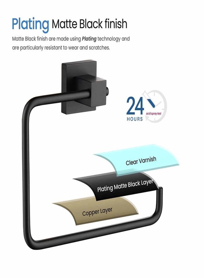 KIBI Cube Bathroom Towel Ring - Wall Mounted, Rust Resistant Solid Brass Hand Towel Holder with Modern Square Design, Durable Bath Accessory for Bathrooms & Washrooms (Matte Black, KBA1506) - Image 5