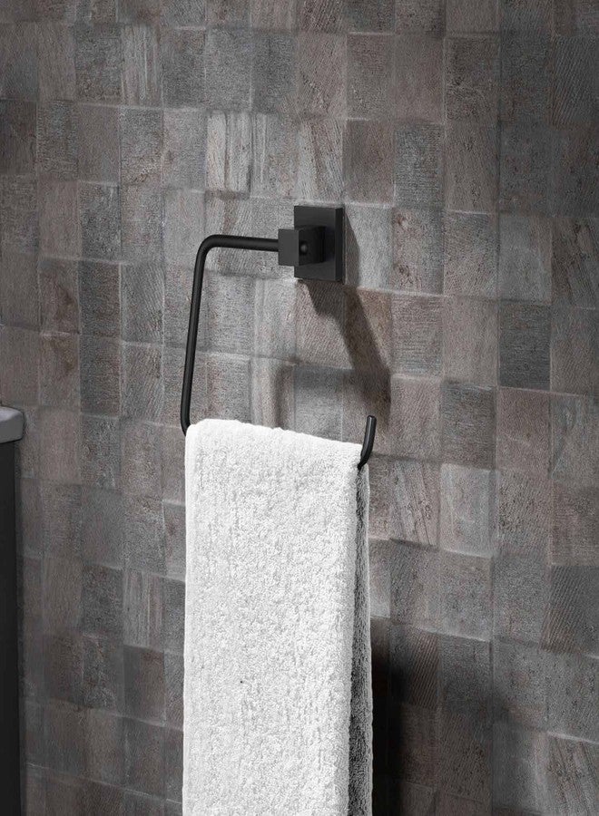 KIBI Cube Bathroom Towel Ring - Wall Mounted, Rust Resistant Solid Brass Hand Towel Holder with Modern Square Design, Durable Bath Accessory for Bathrooms & Washrooms (Matte Black, KBA1506) - Image 3