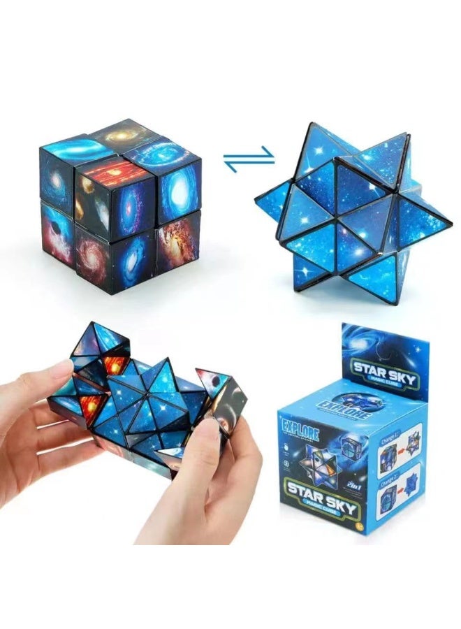 Starry Sky Cube Two in One, One Hundred Variations Unlimited Children's 3D Stereoscopic Geometry Magnetic Puzzle, One Hundred Variations Unlimited Cube Comfortable Stress Relief, Unlimited Creativity - Image 1