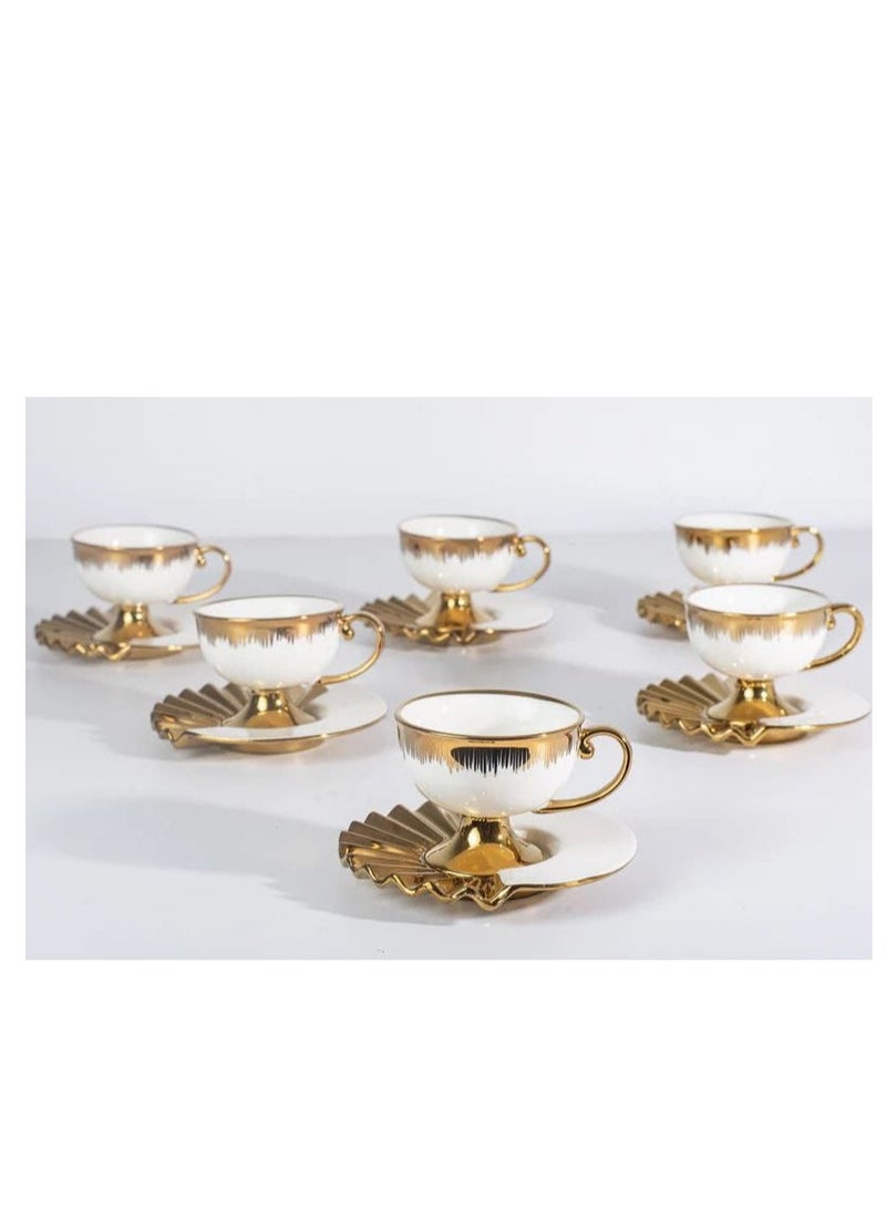 Generic - Coffee Set Porcelain 12 pcs - Gold And White Elegant Colors - Image 1