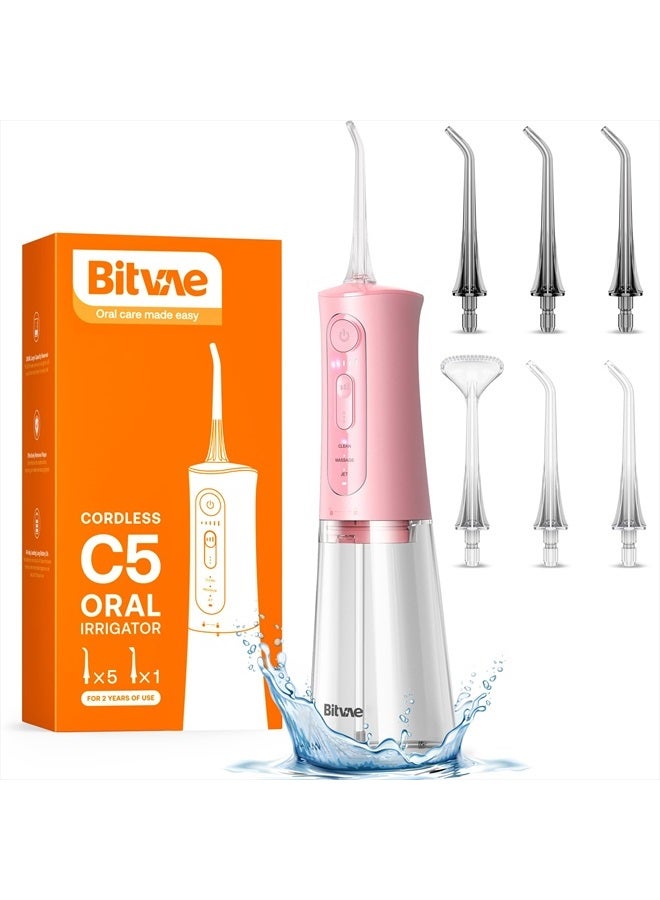 Bitvae Water Flosser Teeth Picks, Cordless Portable Oral Irrigator, Powerful and Rechargeable Water Flosser for Teeth, Brace Care, IPX7 Waterproof Water Dental Picks for Cleaning, Quartz Pink - Image 1