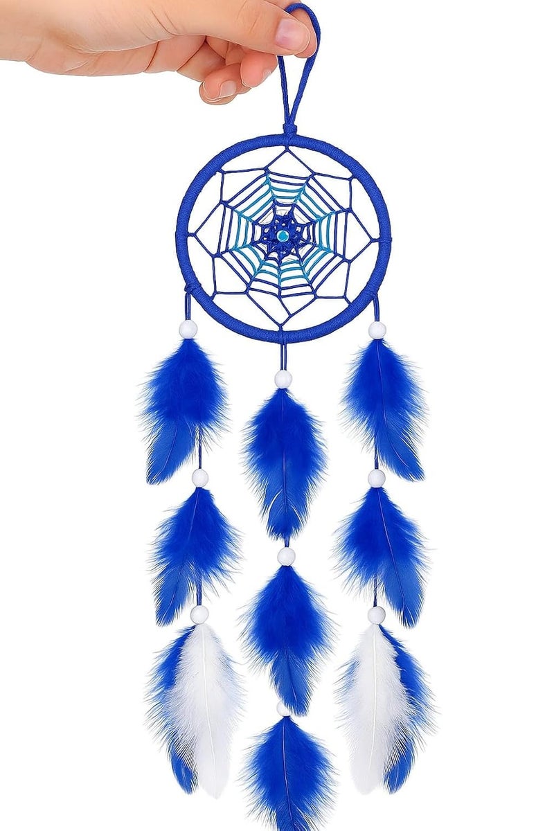 ThincAmaxe Evil Eye 3 Inch Dream Catcher for Wall Hanging – Handmade Macrame Decor with Feathers | Boho Wall Decor for Bedroom, Living Room, Office | Spiritual Protection Gift (Blue Spider Web) - Image 2