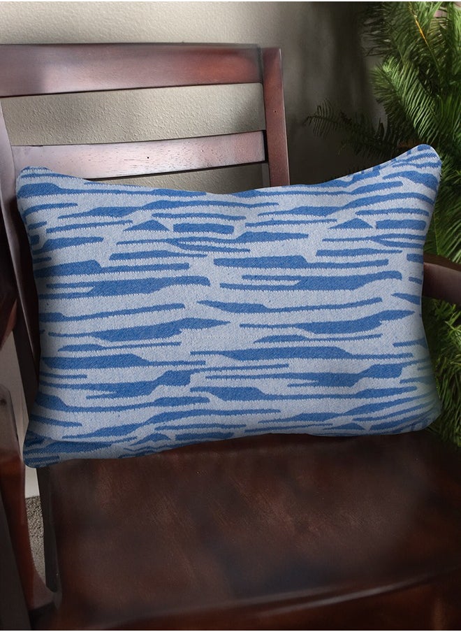 N & H Jute and Cotton 14" X 20" Inches Rectangle Abstract Pattern Pillow with Piping for Decor Couch Sofa Bedroom Living Room Farmhouse Indoor Outdoor (Blue)  - Image 1