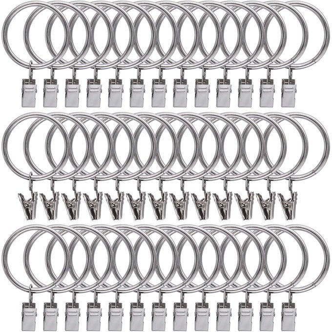 44 PACK CURTAIN RINGS WITH CLIPS HOOKS 2 INCH RUSTPROOF MATTE METAL STAINLESS STEEL DRAPERY RINGS FOR TENSION ROD BRACKET EYELETS DECORATIVE HANGERS VINTAGE BLACK 2 INTERIOR DIAMETER