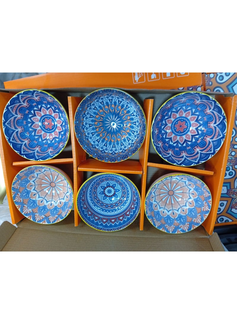 BOHEMIA 6-Piece Premium Andalusian Porcelain Bowl Set with Assorted Artistic Patterns for Soup & Salads - Image 1