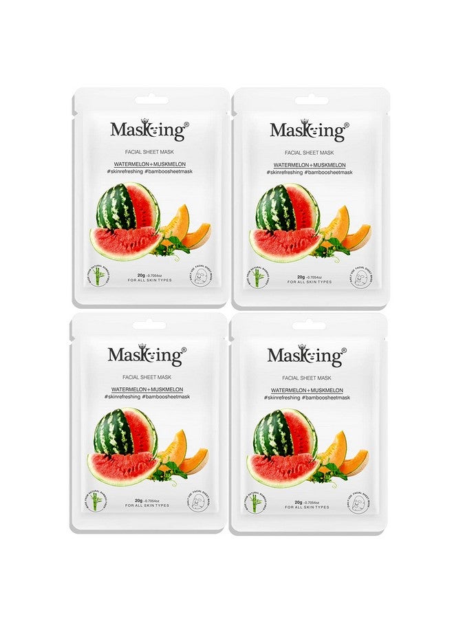 MasKing Bamboo Facial Sheet Mask of Watermelon & Muskmelon for Skin Refreshing Ideal for Women & Men, 20ml each (Pack of 4) - Image 1
