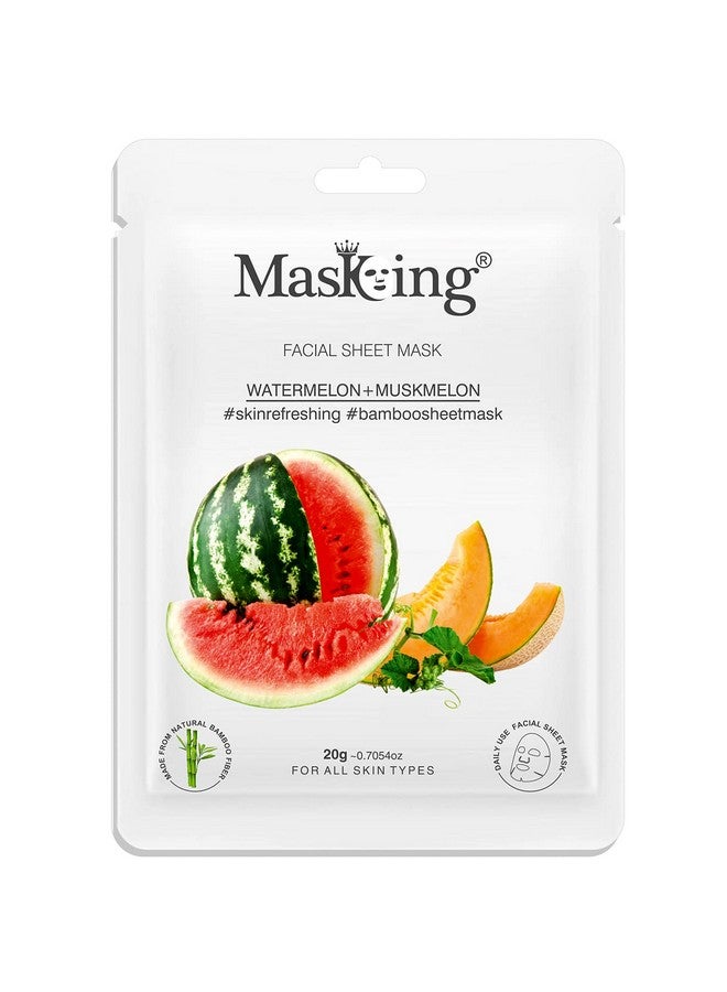 MasKing Bamboo Facial Sheet Mask of Watermelon & Muskmelon for Skin Refreshing Ideal for Women & Men, 20ml each (Pack of 4) - Image 2