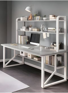 AIWANTO Desk with 2 Storage Shelves PC Multifunctional Home Office Modern Laptop Sturdy Shelves Simple Stylish Workstation Study Table 120x148x60cm Grey  - Image 1